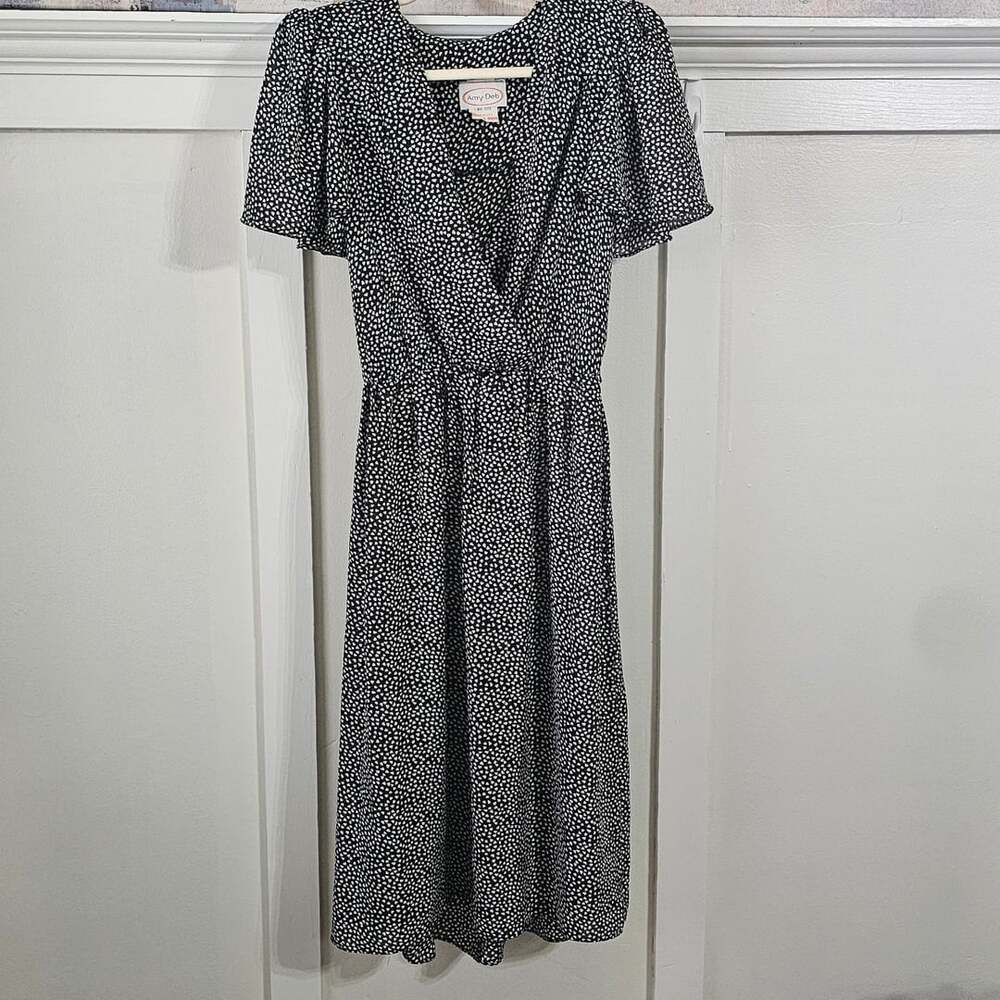Vintage 1998 Amy-Deb Dress Size 8 Black White Flutter Sleeve Draped 90s